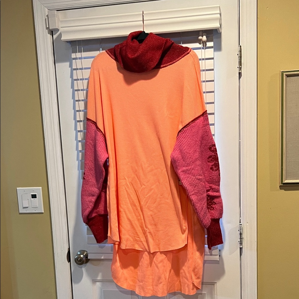 Free People XL Orange and Pink Oversized Thermal to be worn as Shirt or Dress.